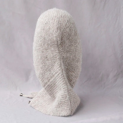 Unisex 100%Wool Knitted Balaclava Winter Ear Face Neck Protect One-Piece Scarf Hat Soft Warm Hooded Beanies Twist False Colla