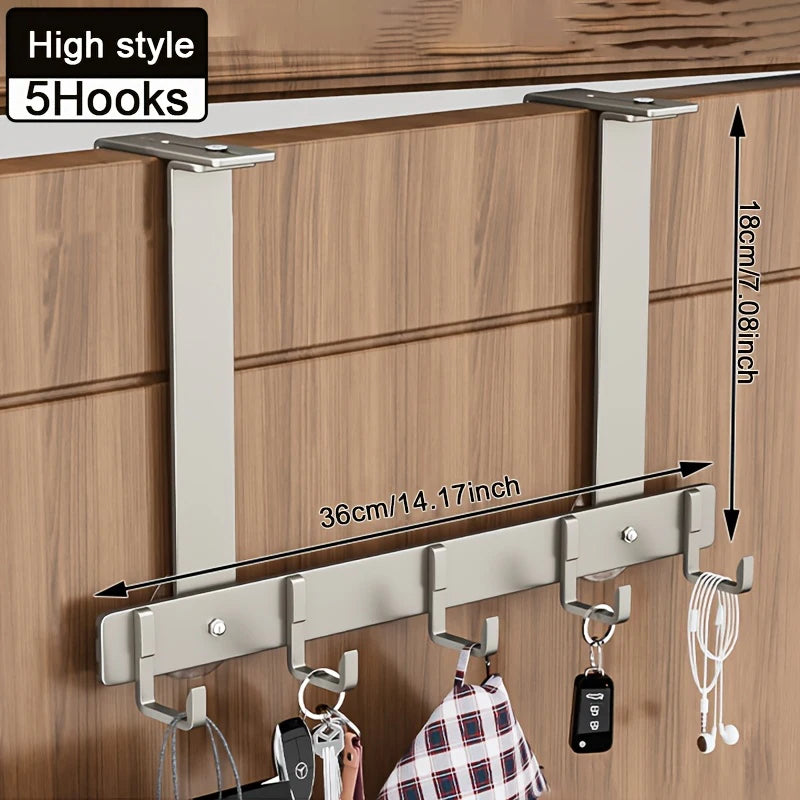 Hooks Over The Door 5/7 Hooks Metal Bathroom Organizer Rack Adjustable Clothes Coat Hat Towel Hanger Movable Holder Door Hang