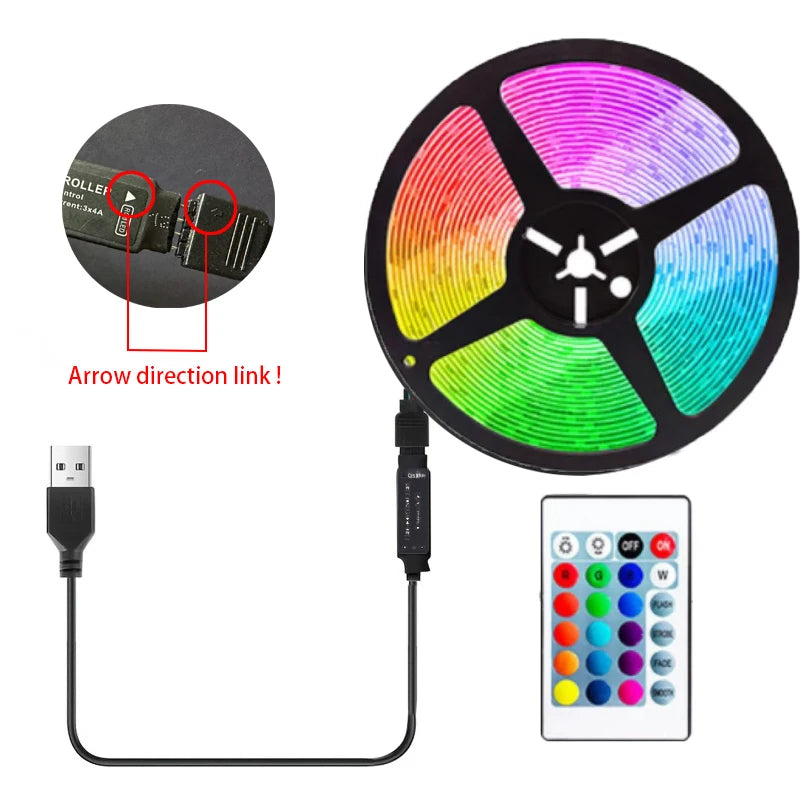 5M Led Light with USB Plug 24 Keys 5050 Multicolor RGB TV Background Light Bar Game Room Family Party Decoration Night Light 