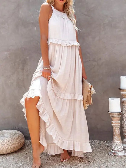 Lotus leaf edge dresses for women - Beige / S
