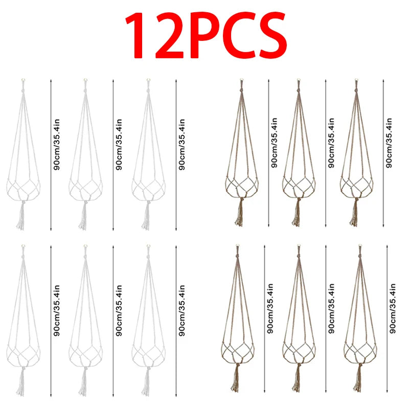 Hanging Plant Pot Hanging Basket Vases with Hook Creative Macrame Suspension Plant Planters for Hanging Flower Pot Net - 12pc