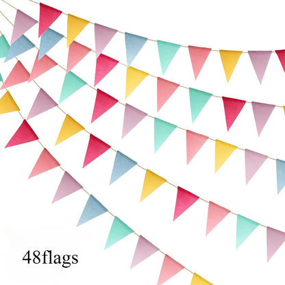 Multicolor Triangles Flags Burlap Linen Banner Pennant for Happy Birthday Party Wedding Decoration Candy Bar Hanging Flags