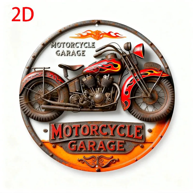 2D Vintage Round Aluminum Sign - Retro Metal Tin Sign - Motorcycle Rustic Metal Wall Art ,Room Decor Gift For Motorcycle - TY