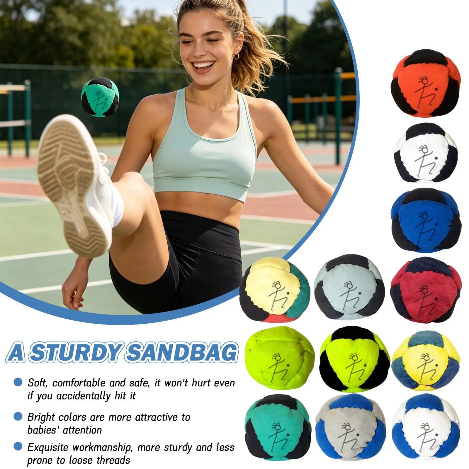 DirtBag Hacky Sacks Ball,Assorted Hacky Sack Footbag Bulk Hand-Made Sand Filled for Adults, Juggling Balls for Party &Trainin