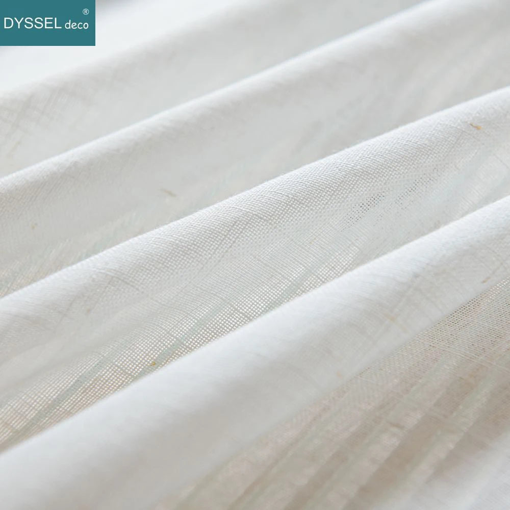 Modern Deco Linen Look Solid Home White Sheer European Style Window Curtains Grommet S Wave for Living Room Bedroom