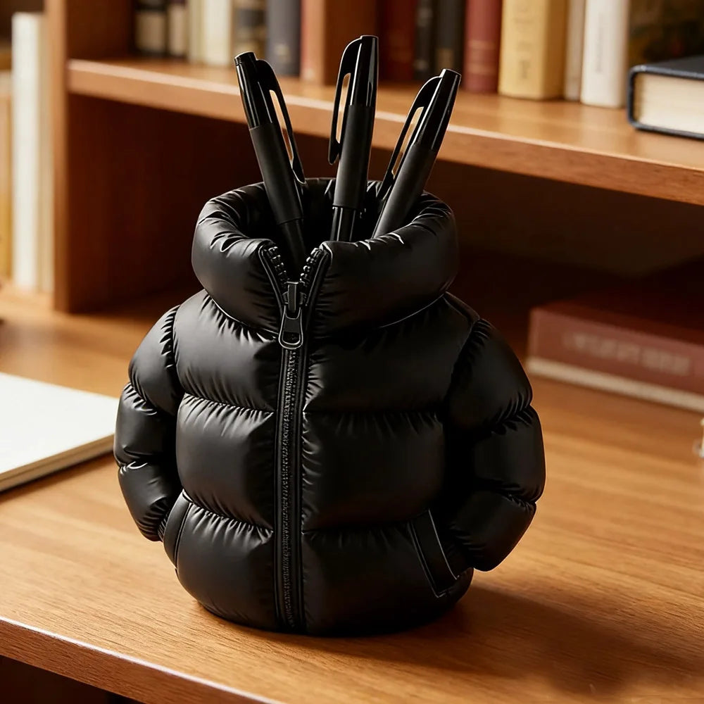 Cute 3D Printed Down Jacket Design Pen Holder Creative Storage Desk Decoration Creative Desktop Storage Organizer - black