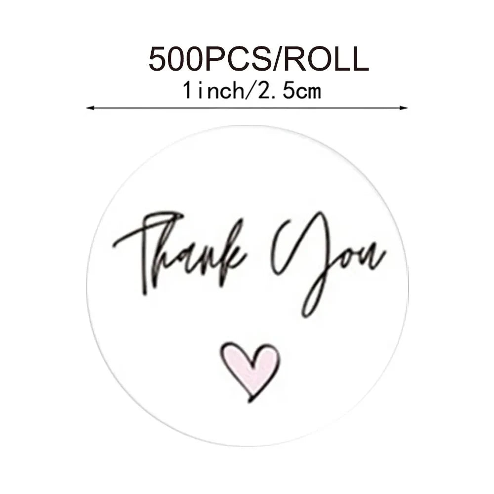 500 Round Heart-Shaped Thank You Stickers/Roll, Cute Pink Heart-Shaped Decorative Labels - Party Favor Seals, Stationery Stic
