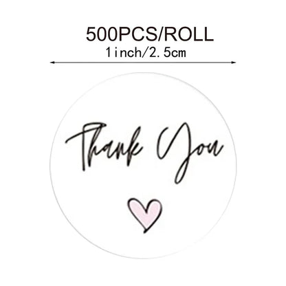 500 Round Heart-Shaped Thank You Stickers/Roll, Cute Pink Heart-Shaped Decorative Labels - Party Favor Seals, Stationery Stic
