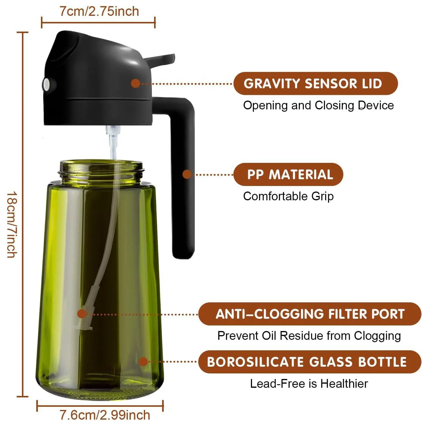 470ML/16oz Light-Blocking Dark Oil Sprayer for Cooking 2 in 1 Olive Oil Dispenser Bottle for Kitchen Dark Green Glass Oil Bot