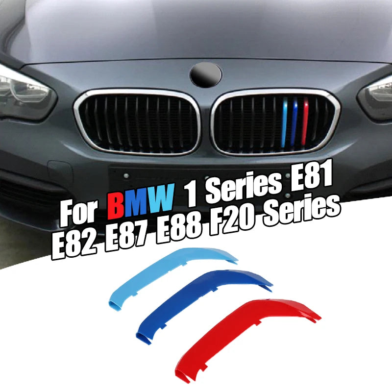 3PCS ABS Tri-colour Car Racing Grills Trim Strips For BMW 1 Series E81 E82 E87 E88 F20 F40 M-Power Styling Exterior Accessori