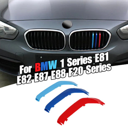 3PCS ABS Tri-colour Car Racing Grills Trim Strips For BMW 1 Series E81 E82 E87 E88 F20 F40 M-Power Styling Exterior Accessori