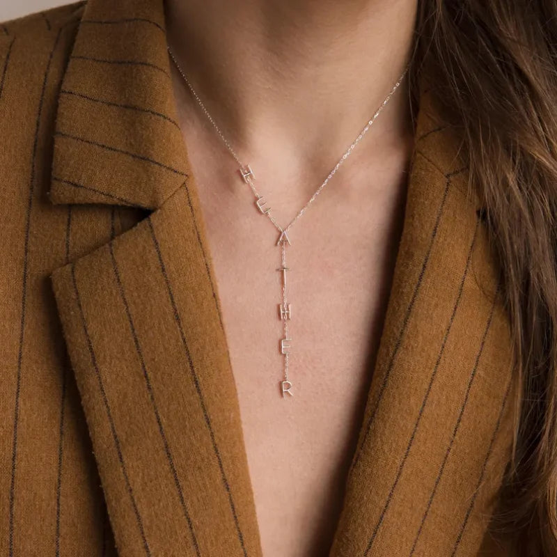 Custom Lariat Name Necklace Personalized Y Necklace Dainty Drop Name Jewelry Initials Necklace for Women Unique Gift for Her