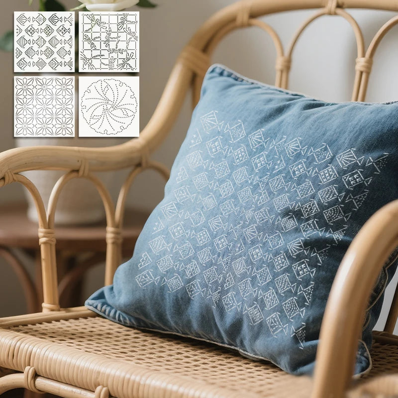 YOMDID 4pcs Sashiko Embroidery Templates DIY Embroidery Pattern Quilting Templates Reusable PET Stencils for Quilting and Cra