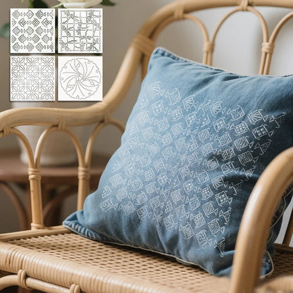 YOMDID 4pcs Sashiko Embroidery Templates DIY Embroidery Pattern Quilting Templates Reusable PET Stencils for Quilting and Cra