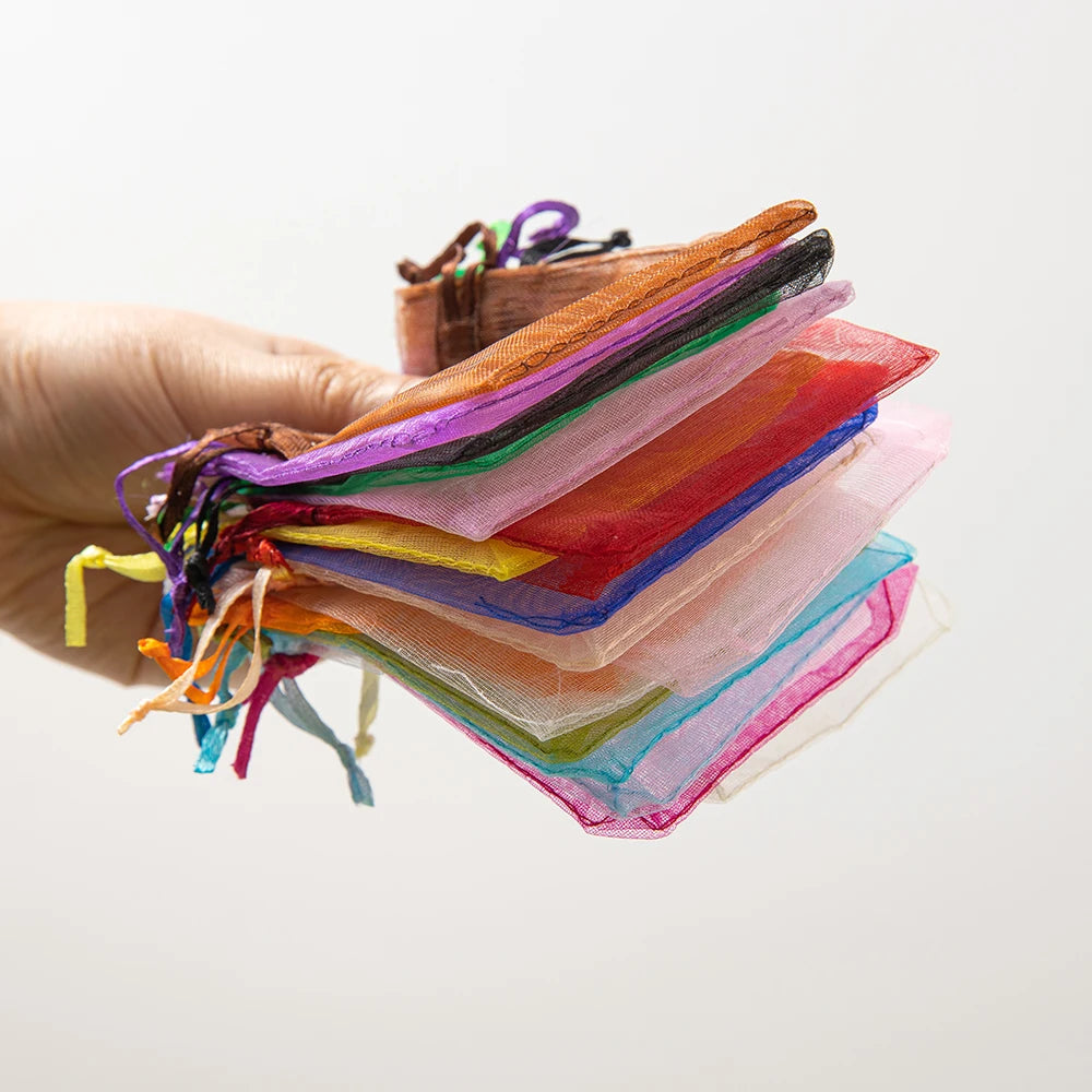 50Pcs Sheer Organza Gift Drawstring With Jewelry Pouches Display Packaging Christmas Candy Wedding Party Festival Gauze Bags