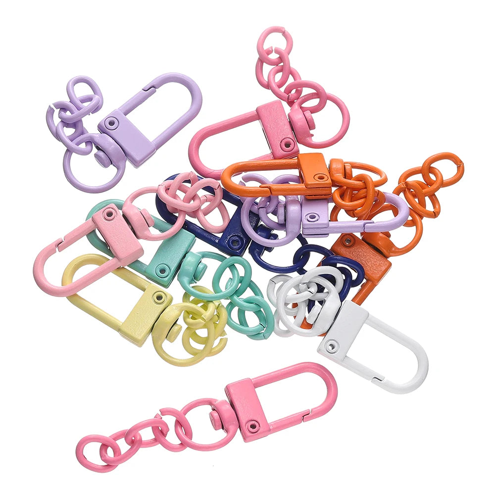 10pcs/lot Keyring Lobster Clasp Spring Buckle With Chains Colored Keychains For DIY Jewelry Making Key Ring Hooks Bags Buckle