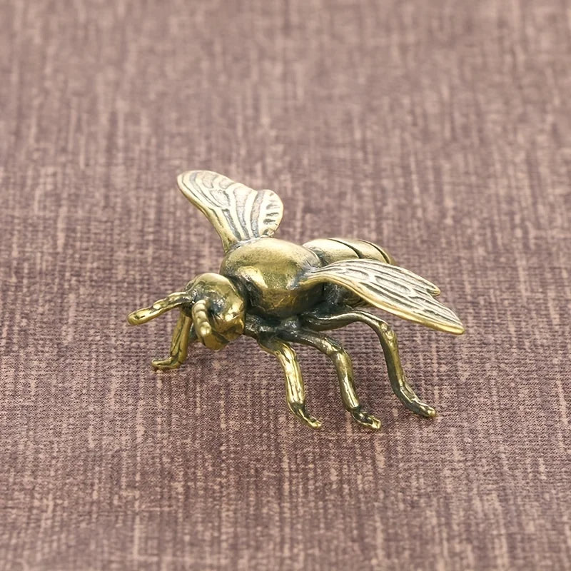 1pc Solid Brass Bee Statue Ornaments, Creative Antique TeaPot Statue Craft, Copperware Study Office Decor, Gifts Crafts Colle