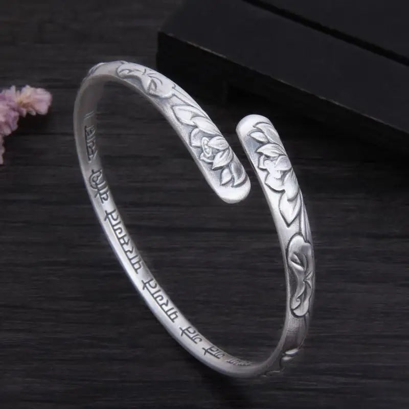 XIYANIKE Vintage Thai Silver Lotus Flower Cuff Bracelet For Women Girl Ethnic Fashion New Jewelry Party Lady Gift Pulseras Mu