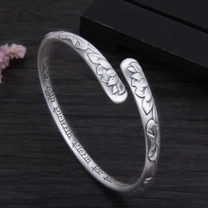XIYANIKE Vintage Thai Silver Lotus Flower Cuff Bracelet For Women Girl Ethnic Fashion New Jewelry Party Lady Gift Pulseras Mu