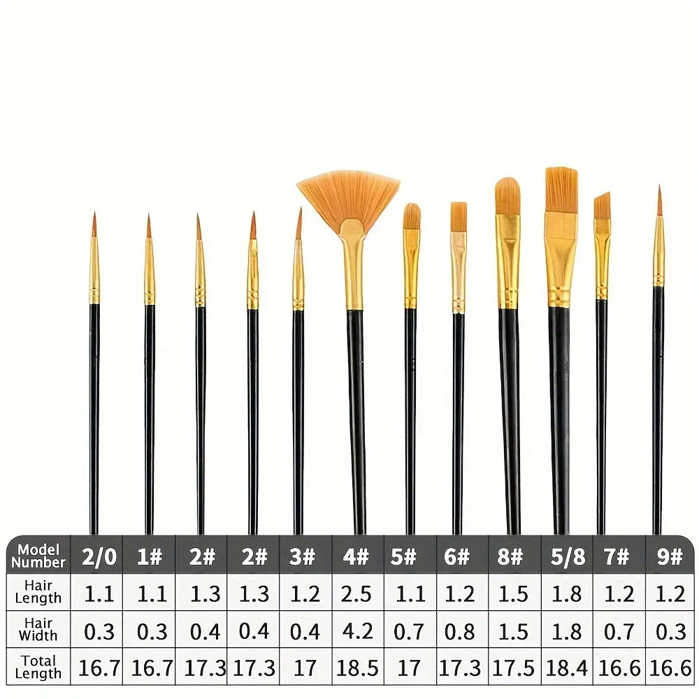 22/12/10 pcs Brush Set Plastic brush for acrylic, watercolor, oil painting for canvas, fabric and paper crafts painting suppl