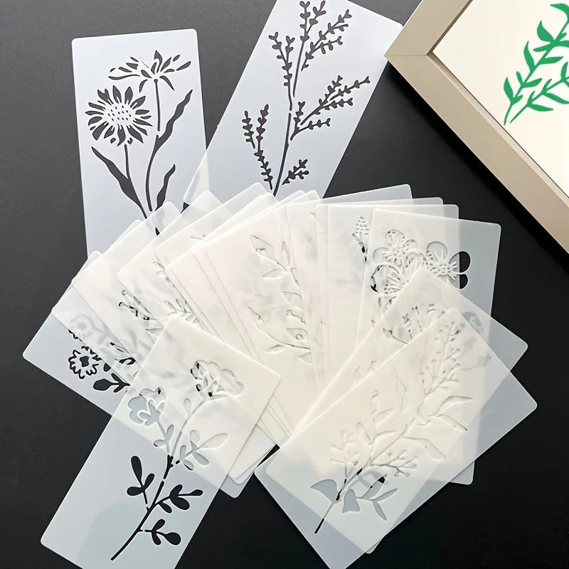 18Pcs/set DIY Flower Painting Stencils, Reusable Plastic Templates for Wood, Fabric, Paper Spray Paint & Graffiti Craft Suppl