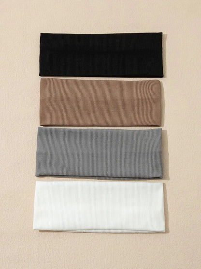 4Pcs Simple Fashion Women Solid Color Elastic HairBands Cute Wash Face Make-up Hair Band Vintage Sports Running Yoga Headband