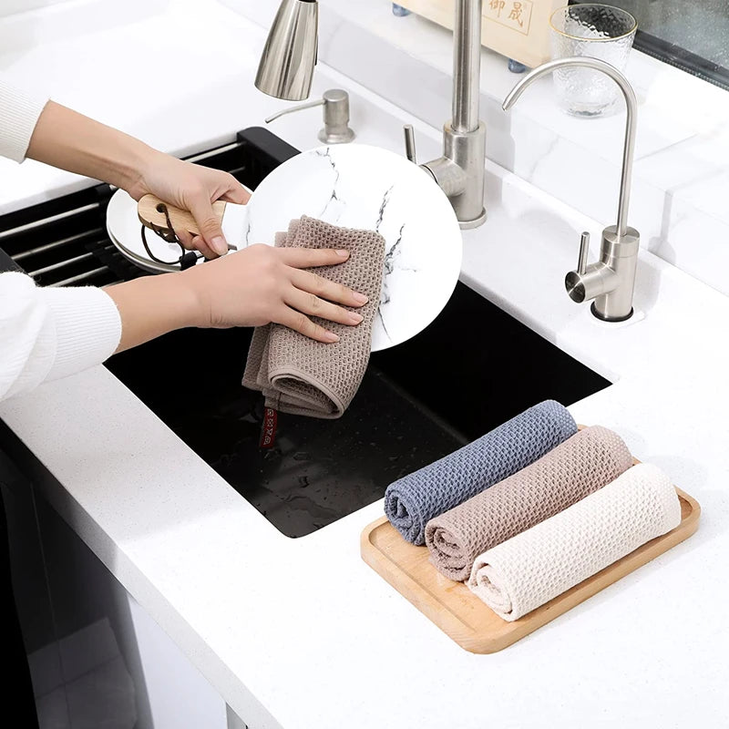 New 100% Cotton Dishcloth Ultra Soft Absorbent Kitchen Towel Household Cleaning Cloth Kitchen Tools Gadgets Wash Cloth Dish R