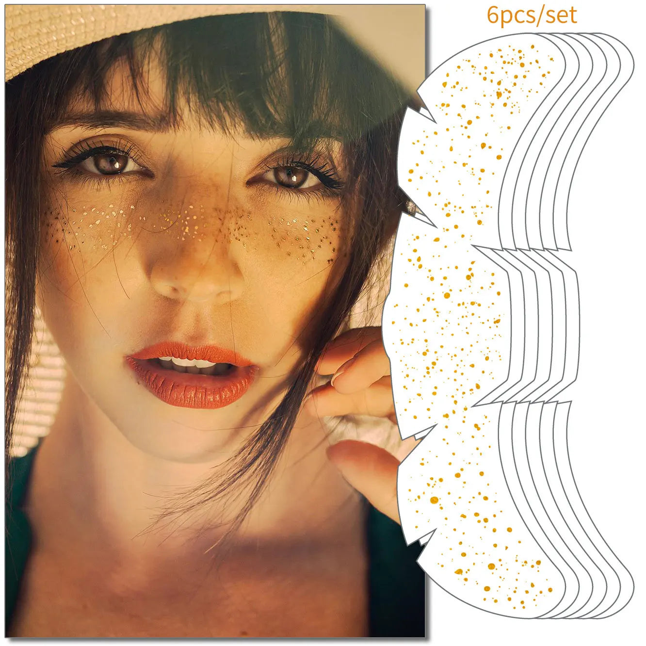 6pcs Freckle Tattoo Stickers Gold Silver Metallic Temporary Tattoo Stickers For Women Glitter Face Decals for Music Festival 