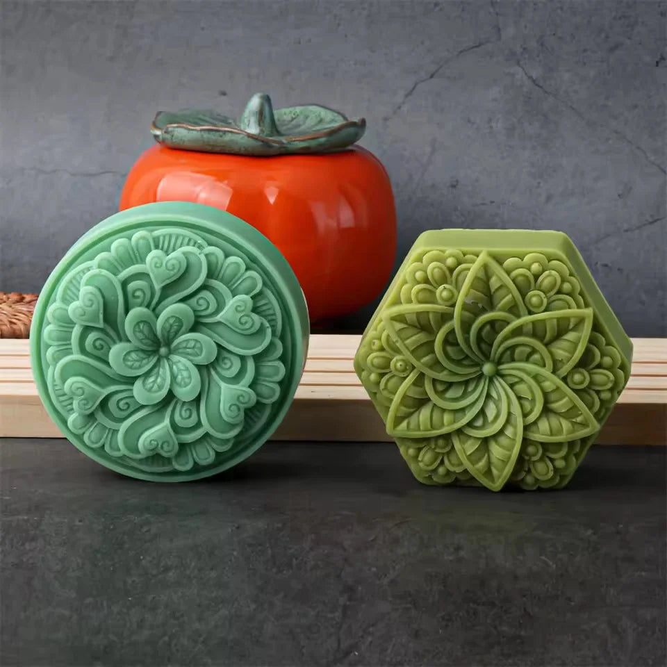 Vintage Embossed Flower Silicone Soap Mold Square Round Hexagon Mould Handmade Soap Candle Epoxy Resin Kit Soap Casting Suppl