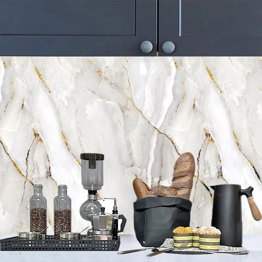 Marble Pattern Self-adhesive Wallpaper for Home Decoration Dining Room Kitchen Living Room Background Wall Oil Resistant Stic