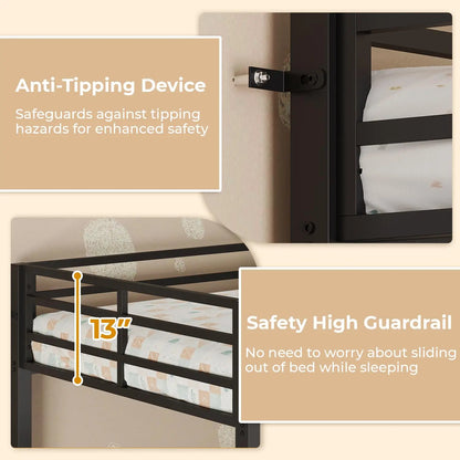 Triple Bunk Bed Twin Over Twin with Safety Guardrail | Heavy Duty Metal 3 Bunk Beds with Play, Customized