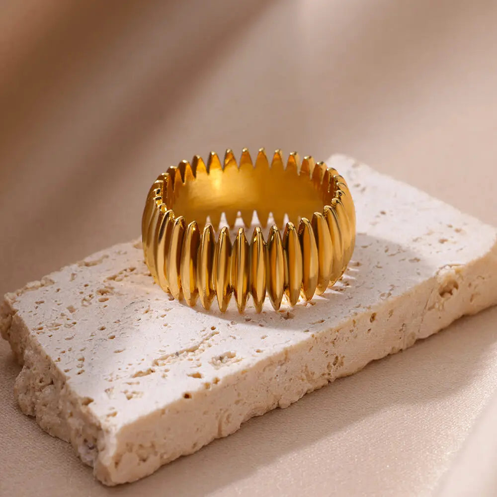 Gothic Stripe Rings for Women Stainless Steel Gold Color Ring Vintage Couple Band Aesthetic Jewelry Finger Accessories anillo
