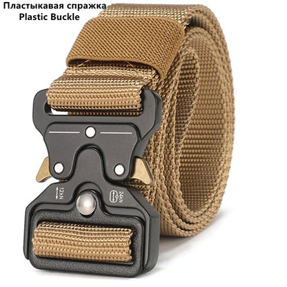 Men's Belt Outdoor Hunting Tactics Belt Multi functional Buckle Nylon Belt Marine Corps Canvas Belt - Khaki