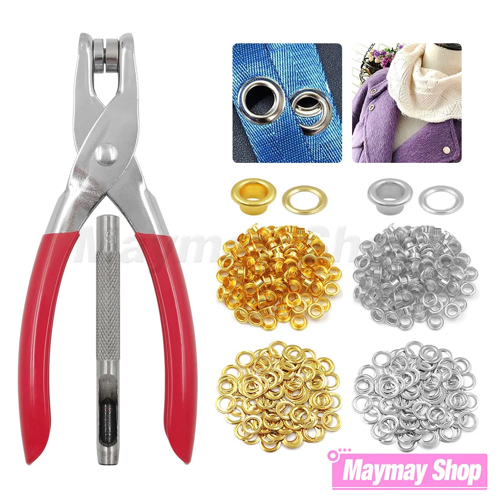 4mm/6mm/12mm Eyelet Grommet Install Plier With 100 Sets Eyelet Metal Hole Ring For DIY Cap Bag Clothes Leathercraft Shoes Bel