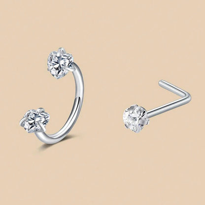 6/2pcs Horseshoe Nose Rings With L-Shape Nose Stud, Stainless Steel Rianbow CZ Nose Ring,, Lip Eyebrow Helix Ear Piercing - 2