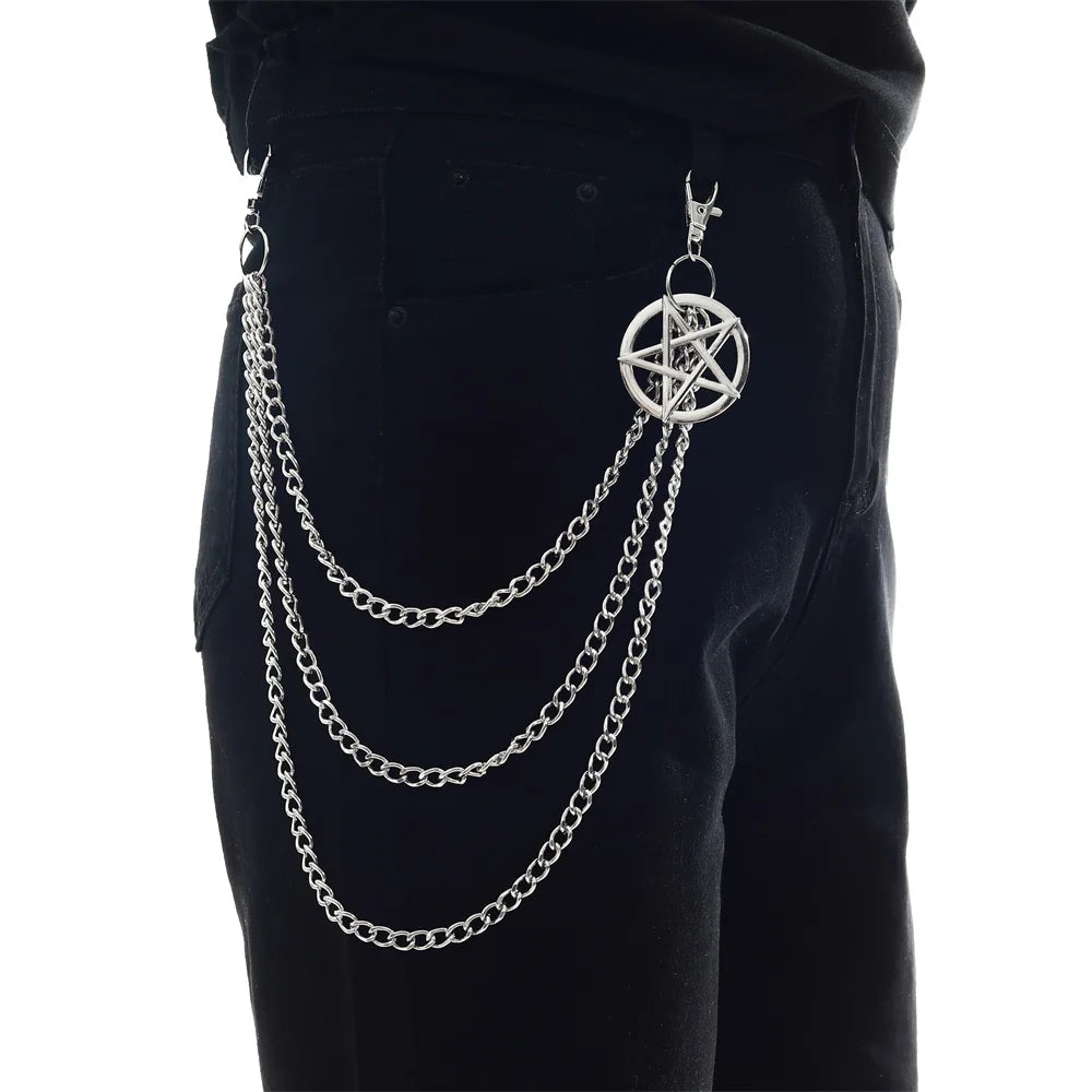 Punk Pants Chains Belt Chain for Man Women Jean Trousers Chains Goth Jewelry Gothic Emo Scene Accessories - silver color B