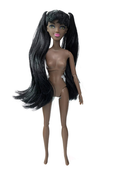 30cm Height Black Dolls Multi-jointed Black Skin African Dolls with Black Hair for Girls Diy Dress Up Toys - Black Skin-B