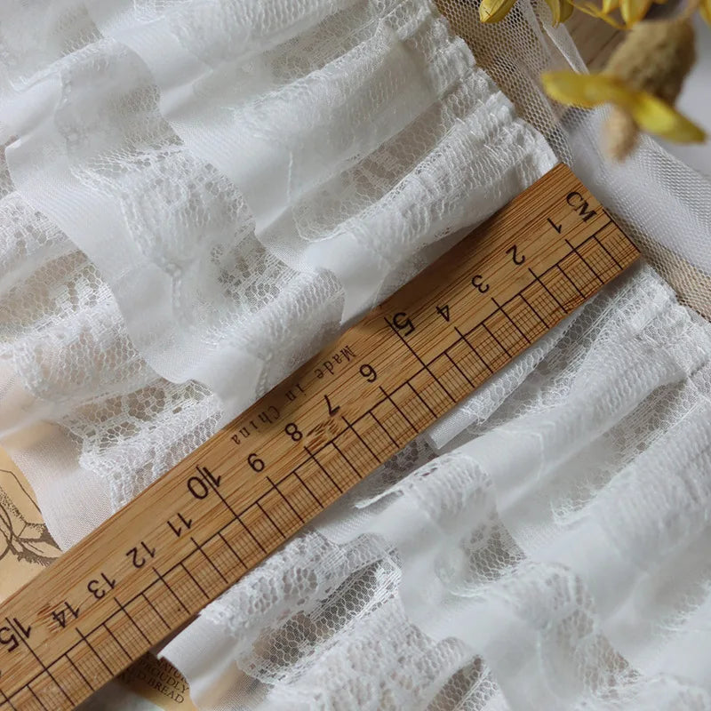 12CM Wide White Black Three Layers 3D Pleated Mesh Chiffon Fabric Embroidered Ruffle Trim DIY Dress Apparel Collar Sewing Dec