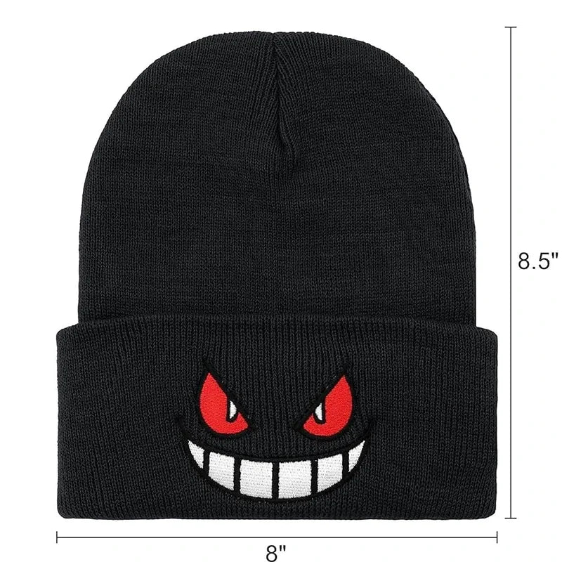 Anime Cap Unisex Daily Hat Adult Kids Cartoon Embroidered Knitted Hat Halloween Cosplay Prop Christmas Gift - black
