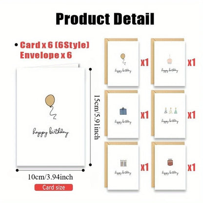 12pcs Pack Blank Birthday & Celebration Greeting Cards Blank Cards with Envelope, Elegant Minimalist Design, Pack for, Office