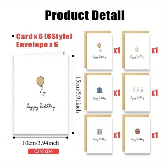 12pcs Pack Blank Birthday & Celebration Greeting Cards Blank Cards with Envelope, Elegant Minimalist Design, Pack for, Office