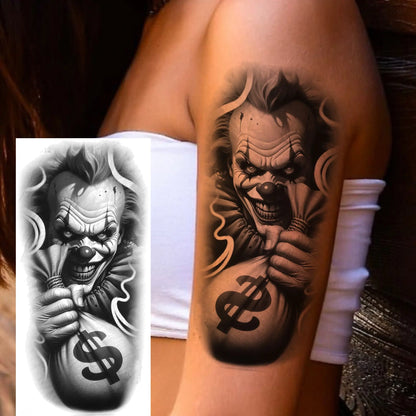 1 Sheet Evil Women Face Joker Mask Temporary Tattoos For Men Women Adults Waterproof Realistic Fake Tattoos Long Lasting Stic