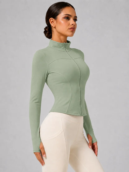 Women's Full-Zip Yoga Jacket, Slim Fit Long Sleeve Athletic Top with Thumb Holes, Lightweight Stretchy Workout Jacket for Run