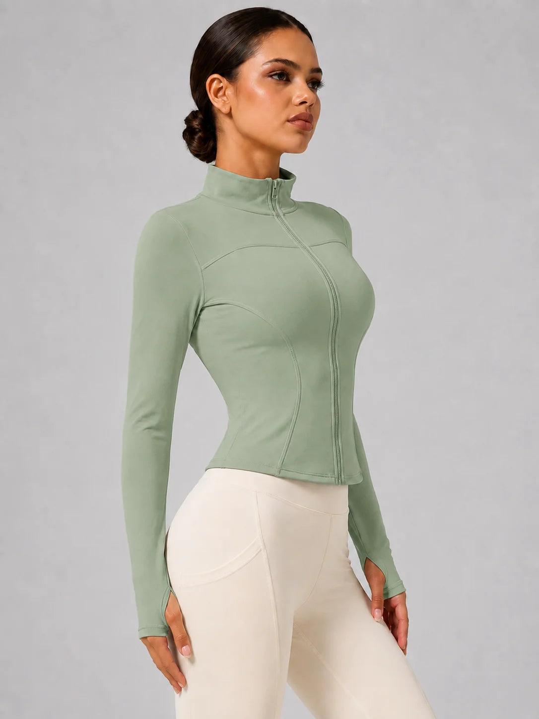 Women's Full-Zip Yoga Jacket, Slim Fit Long Sleeve Athletic Top with Thumb Holes, Lightweight Stretchy Workout Jacket for Run