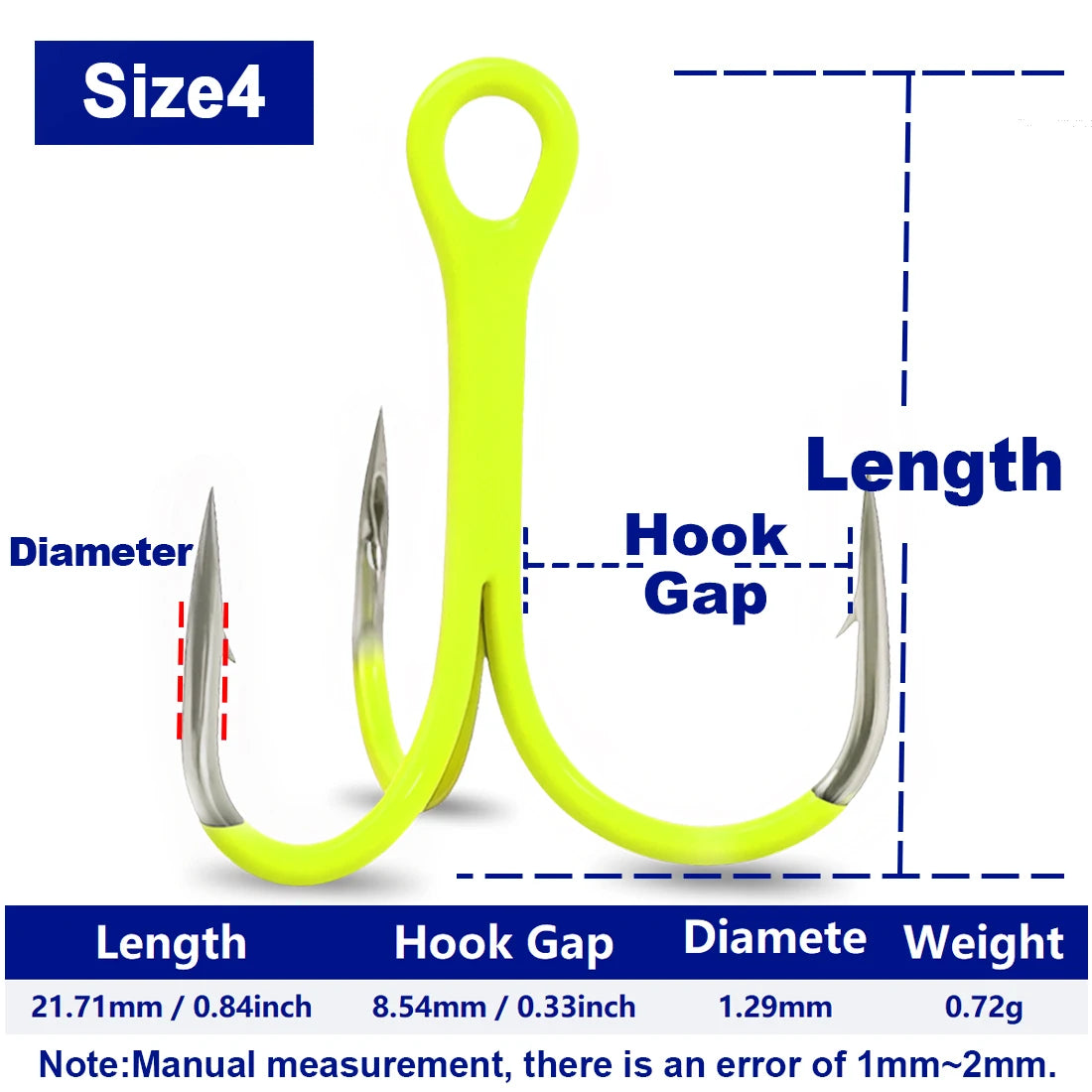 FishTrip Fishing Treble Hook Fluorescent/Luminous Green Inline Treble Hook Saltwater Freshwater Fishing Lure Bait Triple Hook
