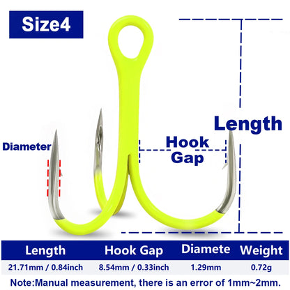 FishTrip Fishing Treble Hook Fluorescent/Luminous Green Inline Treble Hook Saltwater Freshwater Fishing Lure Bait Triple Hook