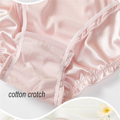 Ladies Frill Trim Satin Ice Silk Seamless No Show Underwear Invisible Briefs Plus Size Women's Panties S/M/L/XL