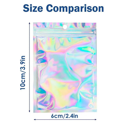 100pcs Holographic Resealable Mylar Bags Ziplock Candy Suger Tee Jewelry Beauty Storage Bag - 10x6cm