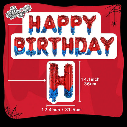 Spider Theme Happy Birthday Banner Balloons Red and Blue Letters Signs Superhero Birthday Party Decor Accessories Party Suppl