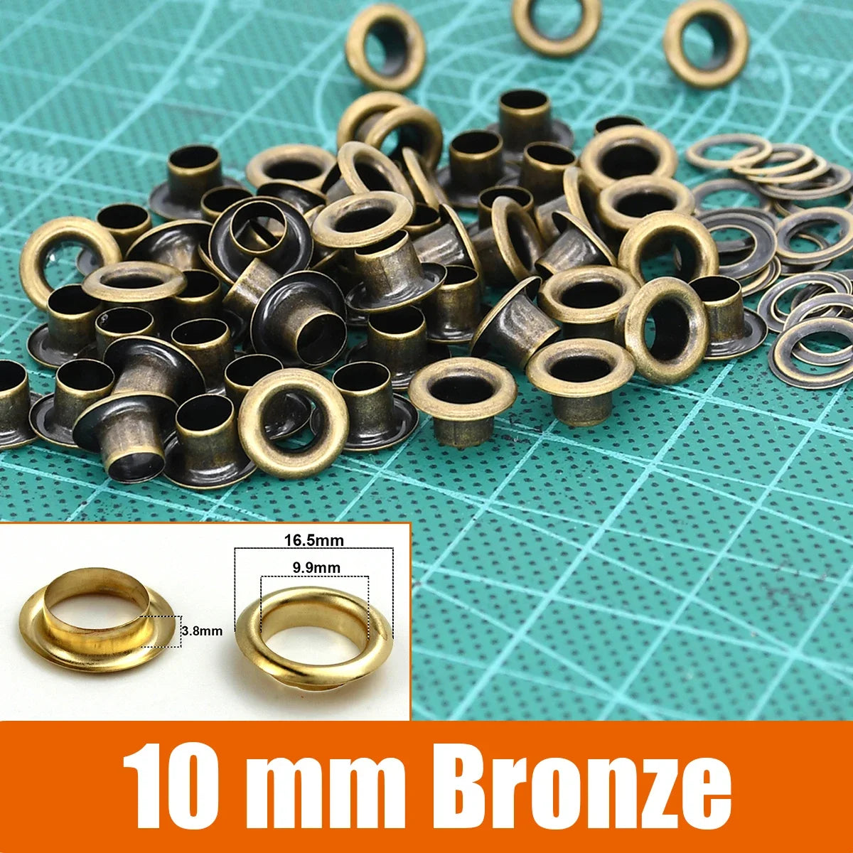 100sets 6/8/10/12mm Brass Eyelets with Washers Grommet Repairing Round Eye Rings for Shoes Bag Clothing Skin Belt Hat - 10mm 